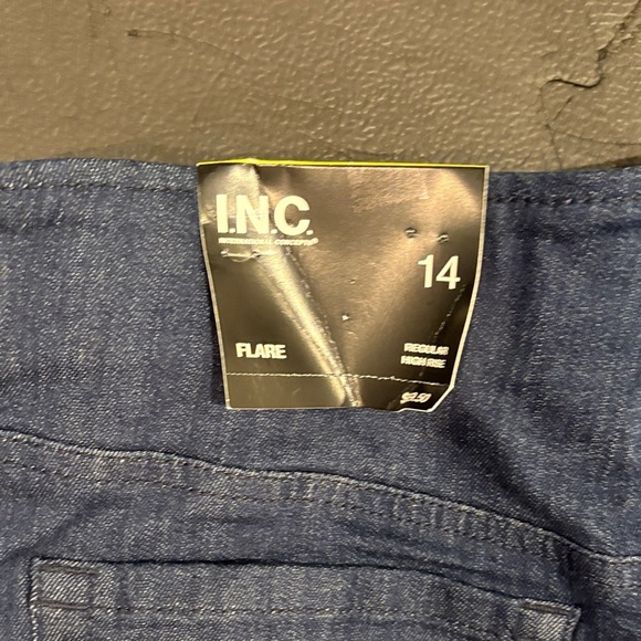 INC International Concepts Blue Flare Jeans with Gold Buttons - Picture 3 of 5